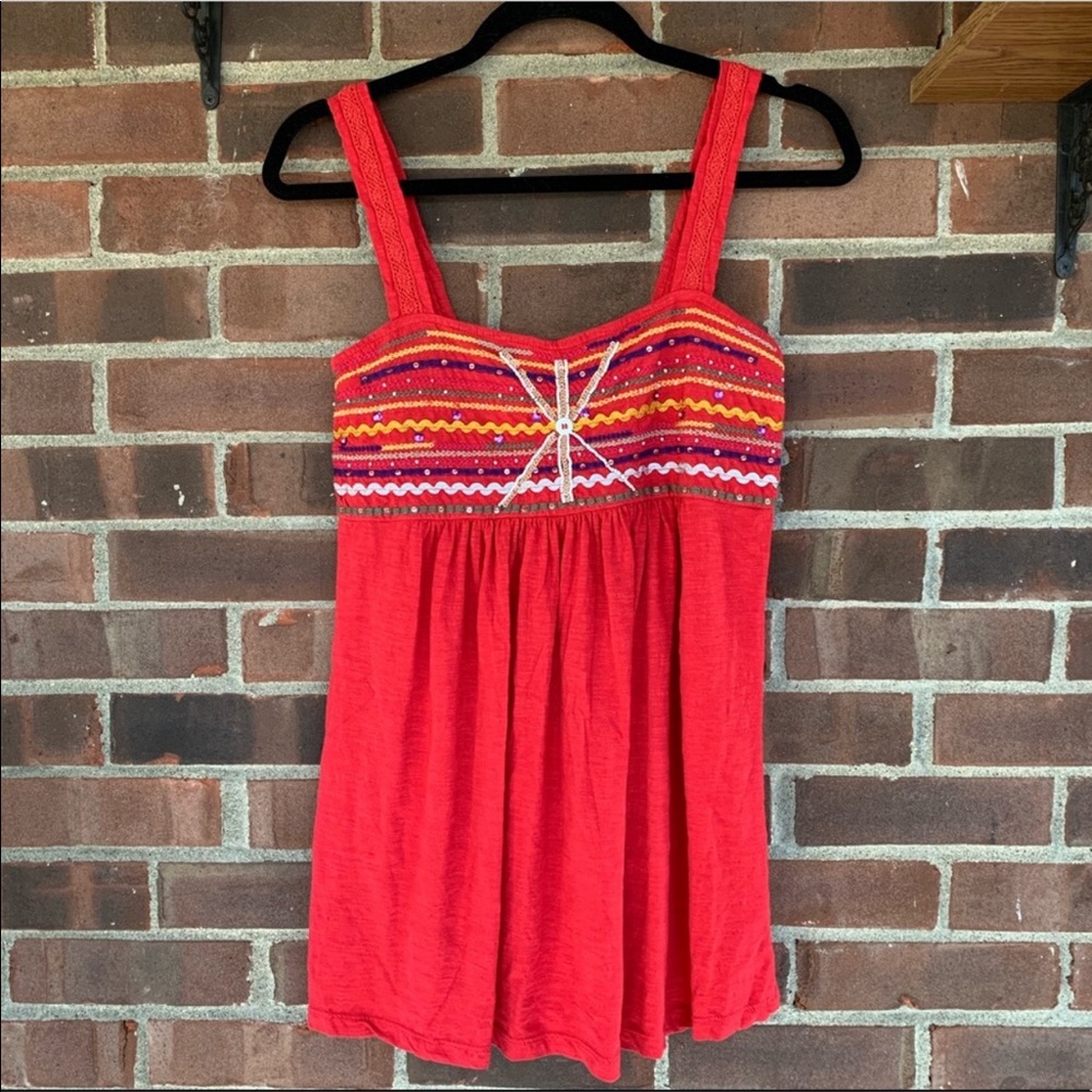 Boho embellished red tank top